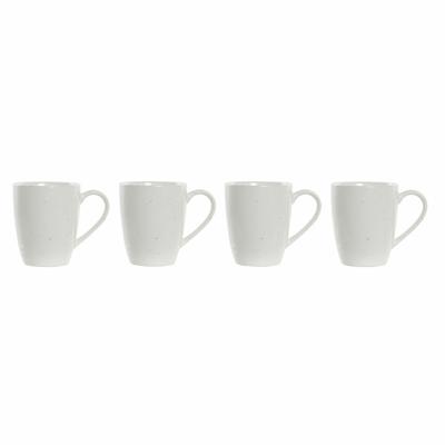 Set van 4 mokken DKD Home Decor Wit Natuurlijk Rubberwood Keramiek 300 ml 19 x 13 x 31 cm