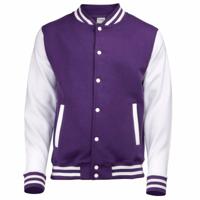 AWDis college jacket voor heren - paars met wit - drukknopen - katoen/polyester