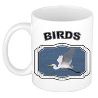 Dieren grote zilverreiger beker - birds/ vogels mok wit 300 ml - thumbnail