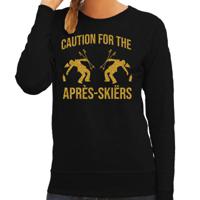 Apres ski sweater dames - caution for the Apres Ski - zwart - glitter goud - wintersport