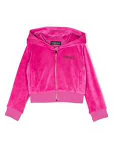 Versace Kids hoodie zippé à logo strassé - Rose