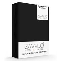 Zavelo Deluxe Katoen-Satijn Topper Hoeslaken Zwart-Lits-jumeaux (180x220 cm)