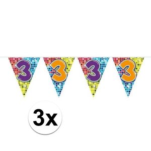 3x Mini vlaggenlijn / slinger verjaardag versiering 3 jaar