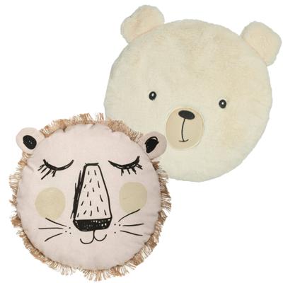 Dieren sierkussens kinderkamer - ijsbeer en leeuw - 30/27 cm - polyester
