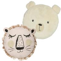Dieren sierkussens kinderkamer - ijsbeer en leeuw - 30/27 cm - polyester