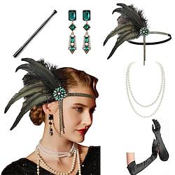 Jaren 1920 Gatsby Outfits Jaren '20 flapper hoofdband The Great Gatsby Dames Zonder Kraag Halloween Feest Maskerade Festival Handschoenen Lightinthebox