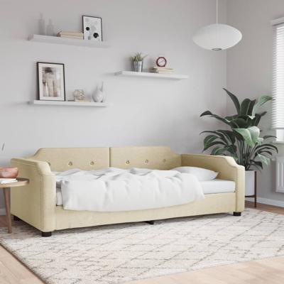 Slaapbank 90x200 cm stof crmekleurig