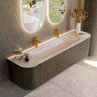 Badmeubel Mondiaz Kurve-Dlux | 170 cm | Meubelkleur Shadow | Wastafelkleur Meli | Solid surface | Wasbak midden spoelbak | 2 kraangaten