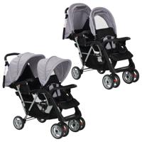 VidaXL Kinderwagen dubbel staal grijs en zwart