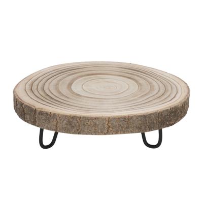 Kaarsenbord/decoratie dienblad - houten boomschijf - met standaard - 24 x 24 x 8,5 cm