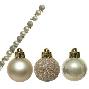 14x stuks onbreekbare kunststof kerstballen champagne/beige 3 cm