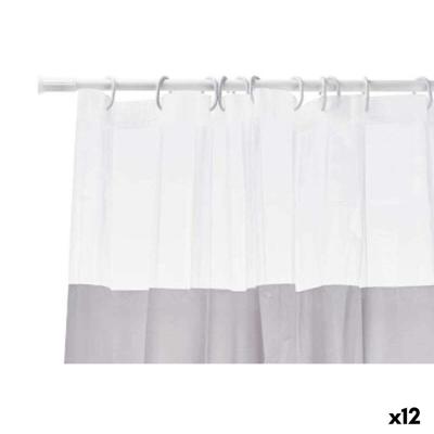 Douchegordijn Berilo Grijs Transparant Plastic PEVA 180 x 180 cm 16 x 28,5 x 4 cm (12 Stuks)