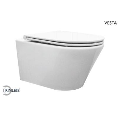 Wiesbaden Vesta Wandcloset Rimless met Flatline Toiletzitting - Softclose en Quick Release - Glans Wit