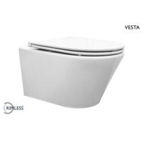 Wiesbaden Vesta Wandcloset Rimless met Flatline Toiletzitting - Softclose en Quick Release - Glans Wit