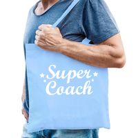 Cadeau tas voor coach/trainer - lichtblauw - katoen - 42 x 38 cm - super coach - thumbnail