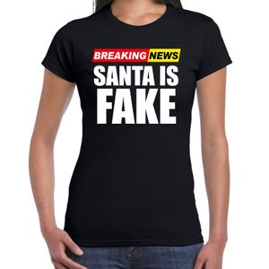 Fout humor Kerst T-shirt breaking news fake voor dames zwart