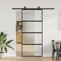 Schuifdeur met beslagset 90x205 cm gehard glas zwart