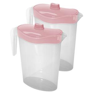 Waterkan/sapkan met lichtroze deksel - 2x - 1.5 liter - kunststof - 9 x 23 cm   -