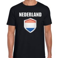 Nederland landen supporter t-shirt met Nederlandse vlag schild zwart heren