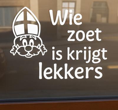 Raamsticker wie zoet krijgt lekkers sinterklaas sticker