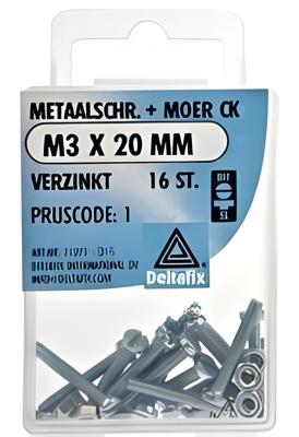 M.schroef moer ck m3x20mm 16st - Deltafix