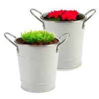 Plantenpot/bloempot emmer - rond - zink - wit - D12 x H16 cm