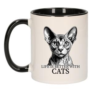 Cadeau mok voor katten liefhebbers - Sphynx - zwart - keramiek - 300 ml