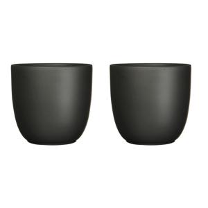 Plantenpot/bloempot Tusca - 2x - Zwart - keramiek - mat - D12/H11 cm