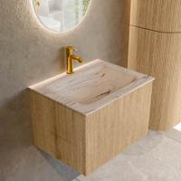 Badmeubel Mondiaz Kurve-Dlux | 60 cm | Meubelkleur Oak | Wastafelkleur Nata | Solid surface | Wasbak midden spoelbak | 1 kraangat