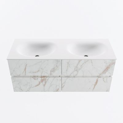 MONDIAZ VICA 120cm badmeubel onderkast Carrara 4 lades. Wastafel MOON dubbel 2 kraangaten, kleur Talc.