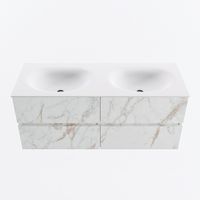 MONDIAZ VICA 120cm badmeubel onderkast Carrara 4 lades. Wastafel MOON dubbel 2 kraangaten, kleur Talc.