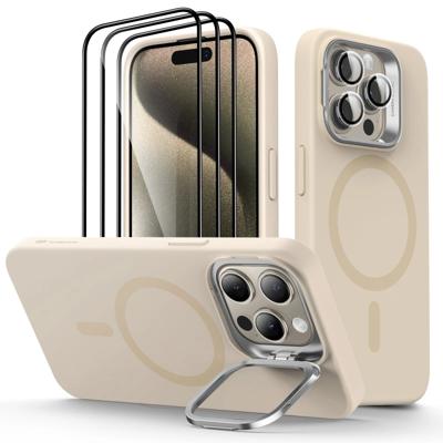 iPhone 15 Pro Max Cloud Soft Case with Stash Stand Protection Bundle - Light Tan