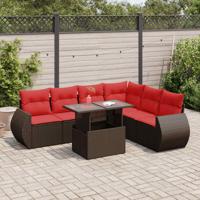 7-delige Loungeset met kussens poly rattan acacia bruin