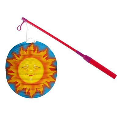 Bol lampion zon - licht blauw - 22 cm - papier - met lampionstokje - 40 cm