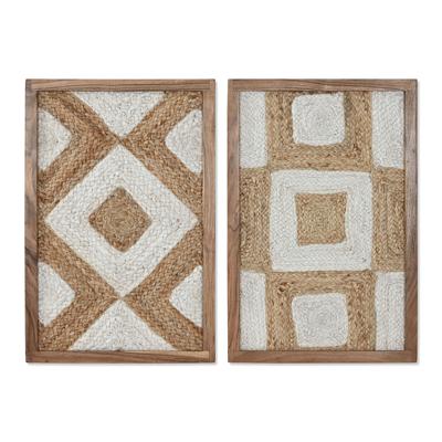 Schilderij Home ESPRIT Wit Natuurlijk Geometrisch Boho 40 x 3 x 60 cm (2 Stuks)