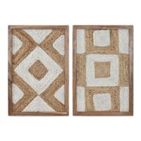 Schilderij Home ESPRIT Wit Natuurlijk Geometrisch Boho 40 x 3 x 60 cm (2 Stuks)