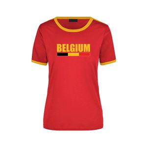 Belgium supporter ringer t-shirt rood met gele randjes voor dames - Belgie supporter kleding XL  -