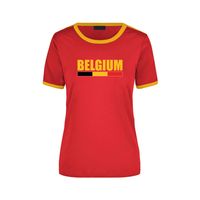 Belgium supporter ringer t-shirt rood met gele randjes voor dames - Belgie supporter kleding XL  -