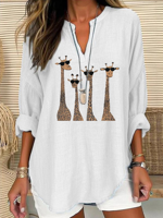 Notched Casual Deer Loose Shirt - thumbnail