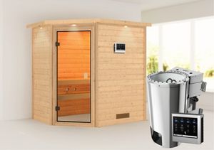 Karibu | Jella Sauna met Dakkraag | Biokachel 3,6 kW Externe Bediening