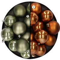 Kunststof kerstballen 6 cm - 24x stuks - mosgroen en bruin - Kerstbal