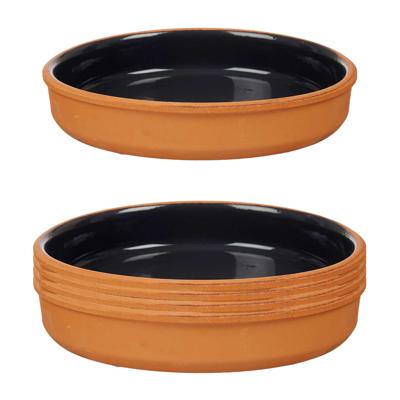 Tapas serveerschaal - 8x stuks - terracotta - zwart - D23 x H4 cm - hapjes serveren - ovenschaal - r