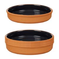 Tapas serveerschaal - 8x stuks - terracotta - zwart - D23 x H4 cm - hapjes serveren - ovenschaal - r