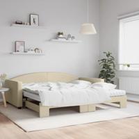 Slaapbank met onderschuifbed en matrassen 100x200 cm stof crème