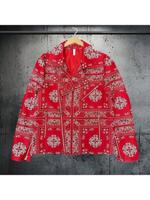 Bon&Bon Men's Paisley Print PU Leather Moto Jacket - Black Winter Coat Red / XXXL