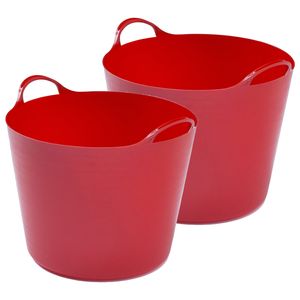 2x stuks flexibele emmers - 26 liter - Kunststof - Rood - 38 x 41 x 35 cm