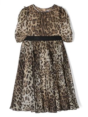 Dolce & Gabbana Kids robe en soie à imprimé animalier - Marron