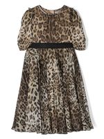 Dolce & Gabbana Kids robe en soie à imprimé animalier - Marron