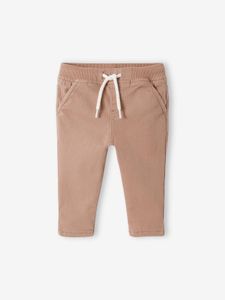 Gevoerd twill broekje jongensbaby beige (poederkleur)