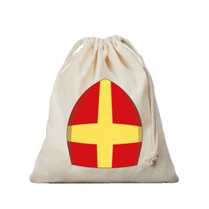 1x Sinterklaas cadeauzak Mijter Sinterklaas met koord voor pakjesavond als cadeauverpakking